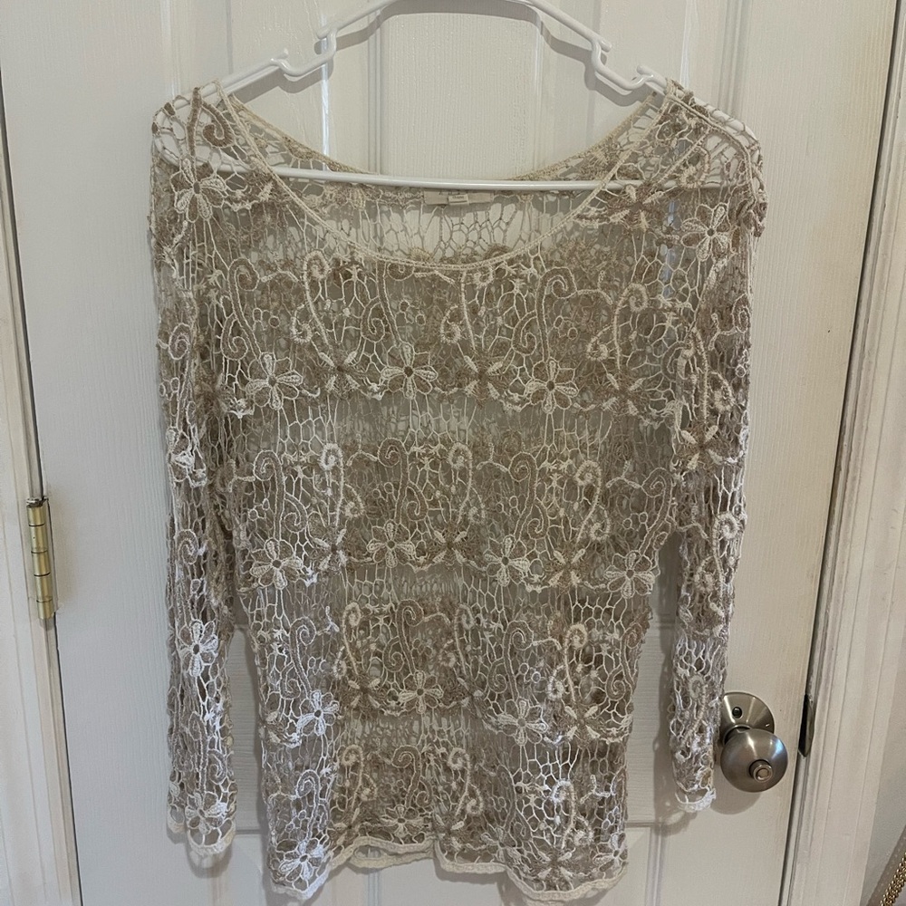 Adiva Lace Blouse - Cream and Brown